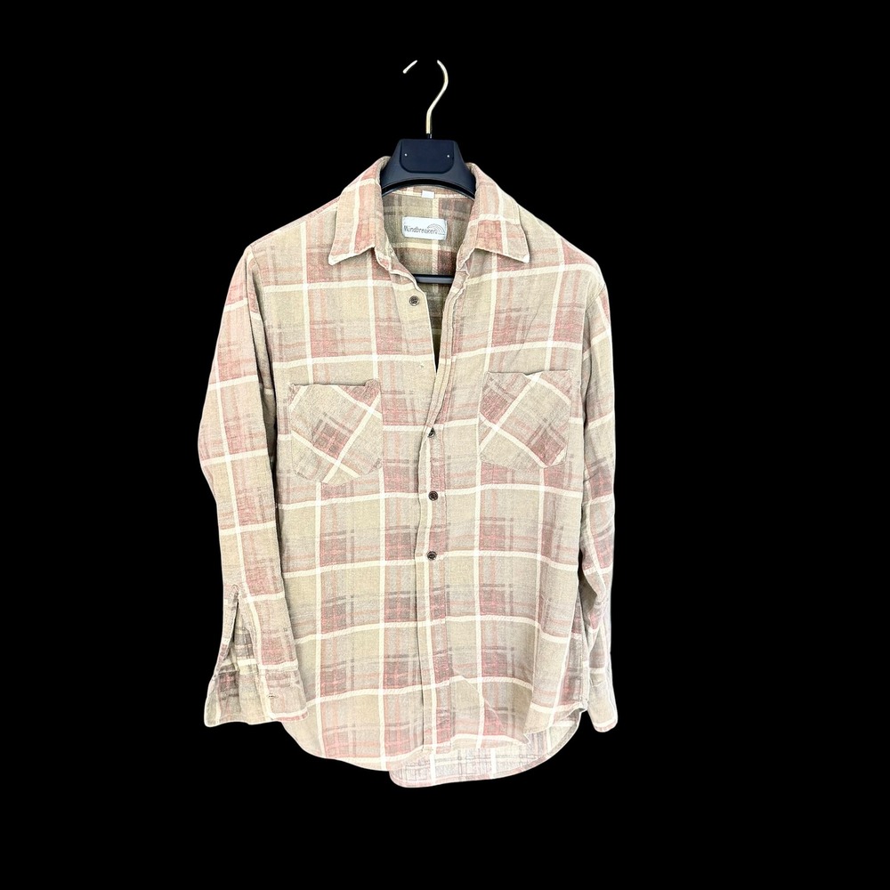 Vintage 70's Windbreaker Mens Plaid Flannel Shirt Medium Cotton Button Down